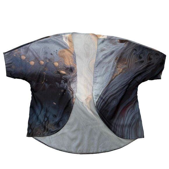 Abstract Print Kimono Open Cardigan Size XL Marble Print Loose Lightweight - Picture 2 of 5